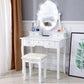 Makeup Vanity Desk and Stool Set, Vanity Mirror with Lights and Table Set, Small Vanity Table for Bedroom (White)