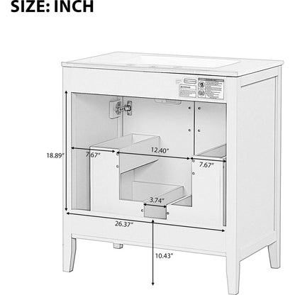 30" Bathroom Vanity with Sink, Multi-functional Bathroom Cabinet with Doors and Drawers, Solid Frame and MDF Board, Green