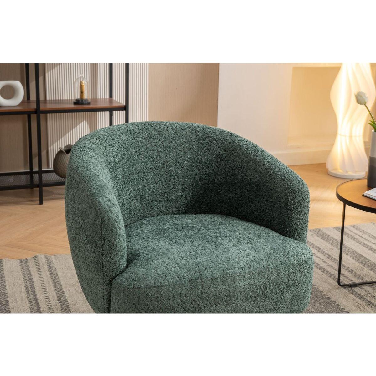 Chenille Fabric Accent Swivel Chair With Gold Metal Round Base,Green