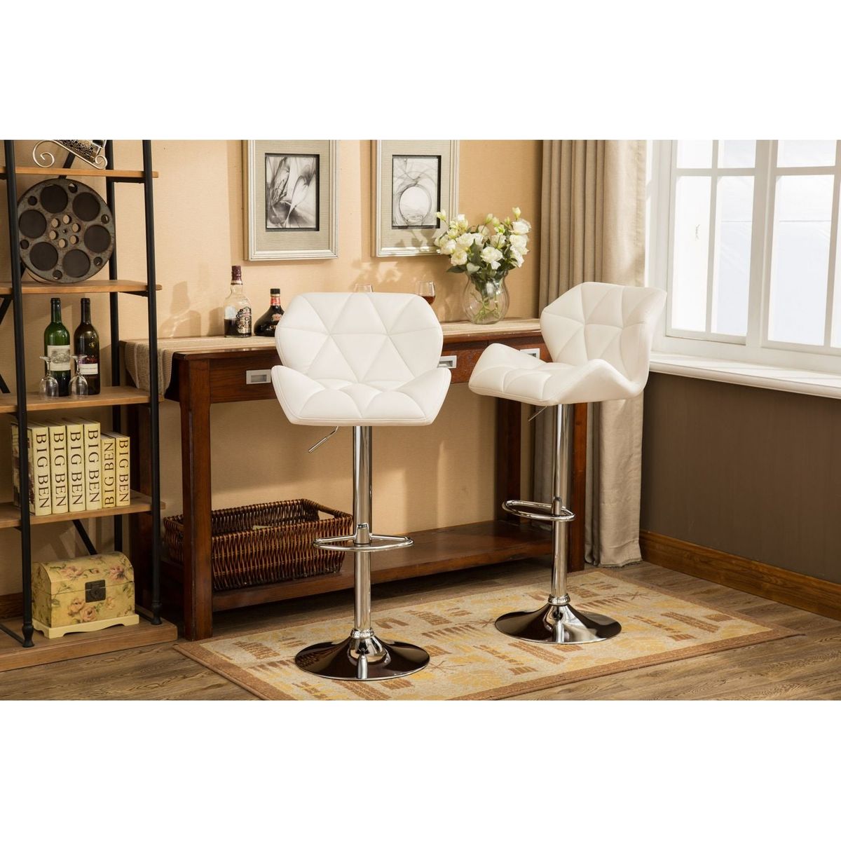 Glasgow Contemporary Tufted Adjustable Height Hidraulic Bar Stools, Set of 2, White