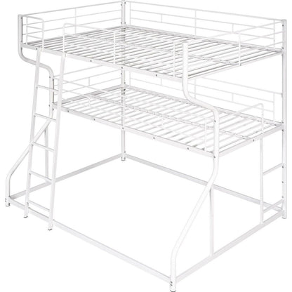 Full XL over Twin XL over Queen Size Triple Bunk Bed with Long and Short Ladder,White