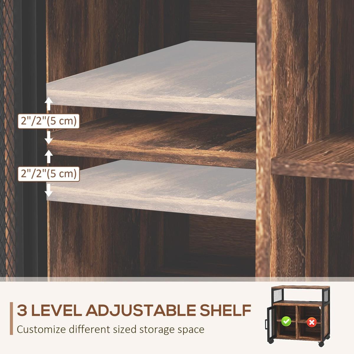 Vinsetto Mobile Printer Stand with Socket & USB Ports, Rustic Brown