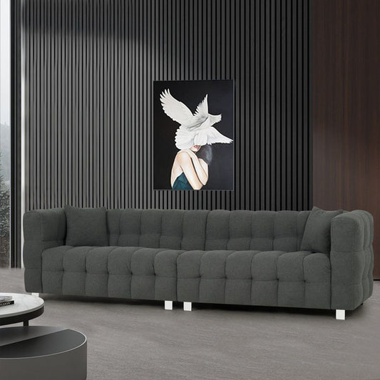 inch gray teddy velvet sofa with two throw pillows in living room Bedroom apartment sofa supported by hardware feet
