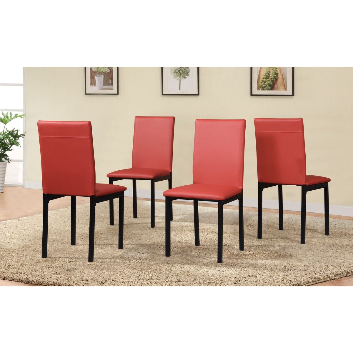 Noyes Faux Leather Seat Metal Frame Dining Chairs, Set of 4, Red