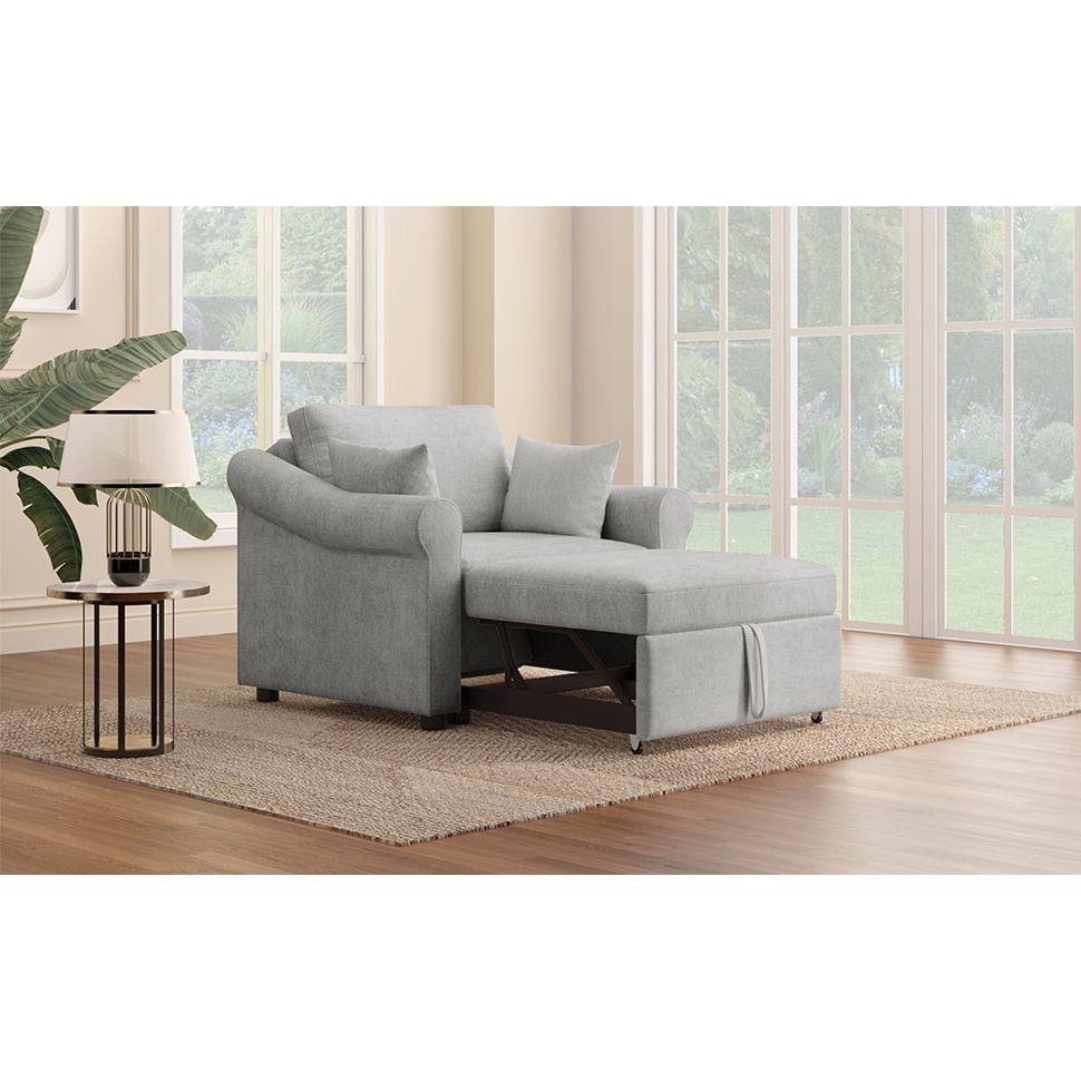 Chenille Convertible Sleeper Chair with Adjustable Backrest, 3 IN 1 Lounger Chair Turns Into Bed, Single Bed for Living Room, Gray