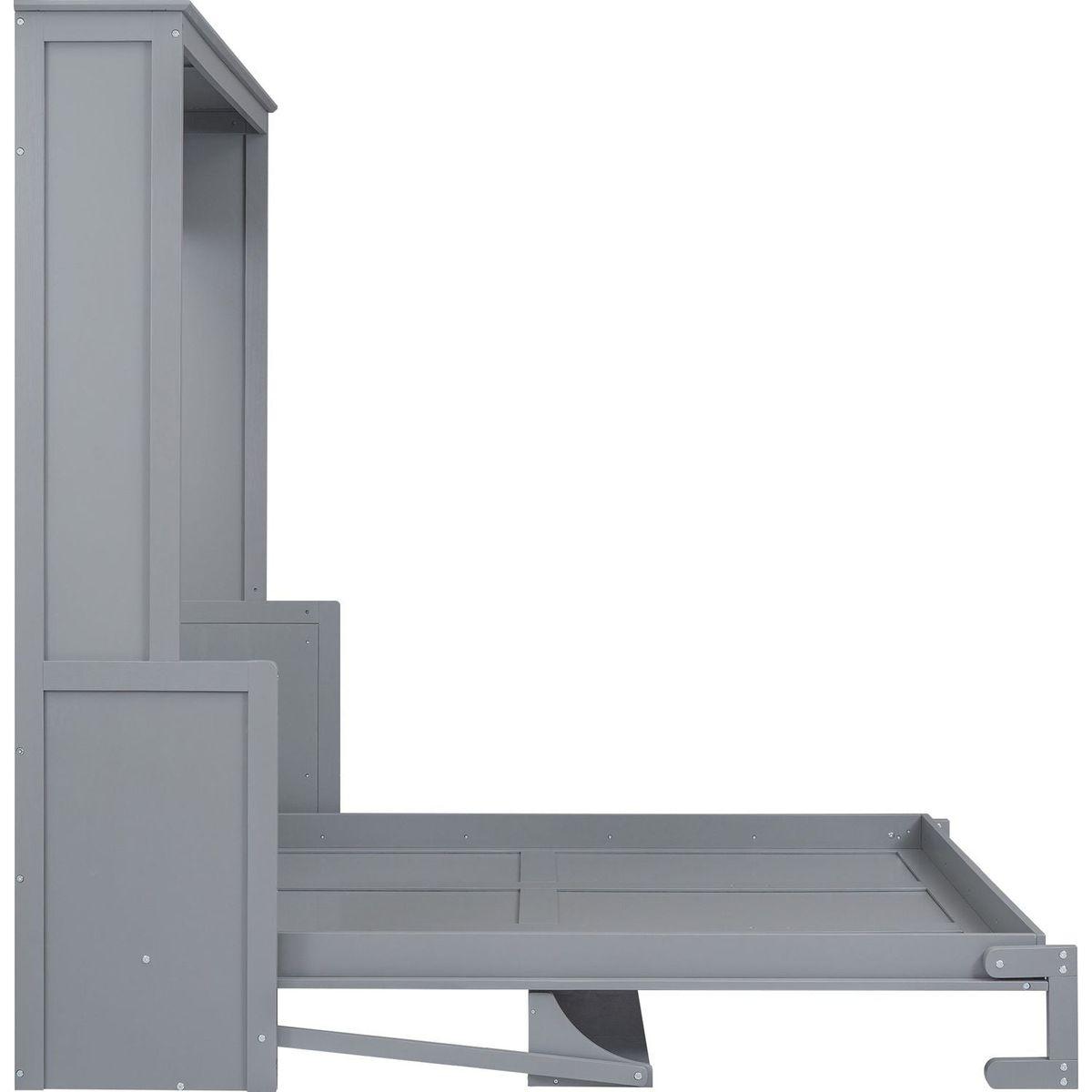 Queen Size Murphy Bed with a Shelf, Gray