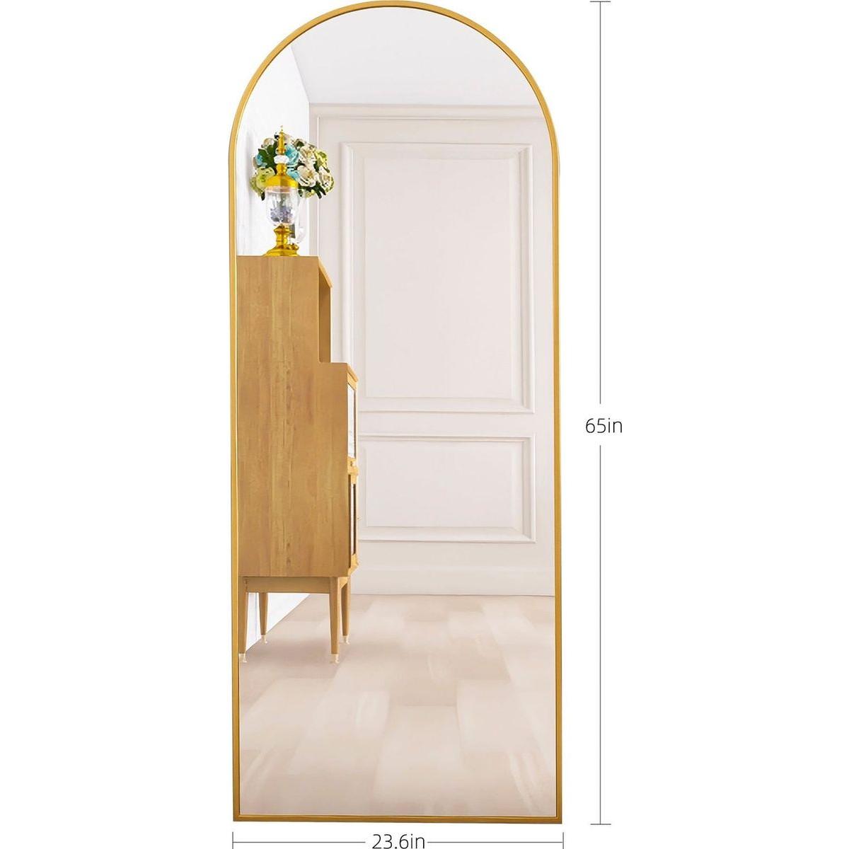 65" Arched Full Length Mirror Floor Dressing Mirror - Golden