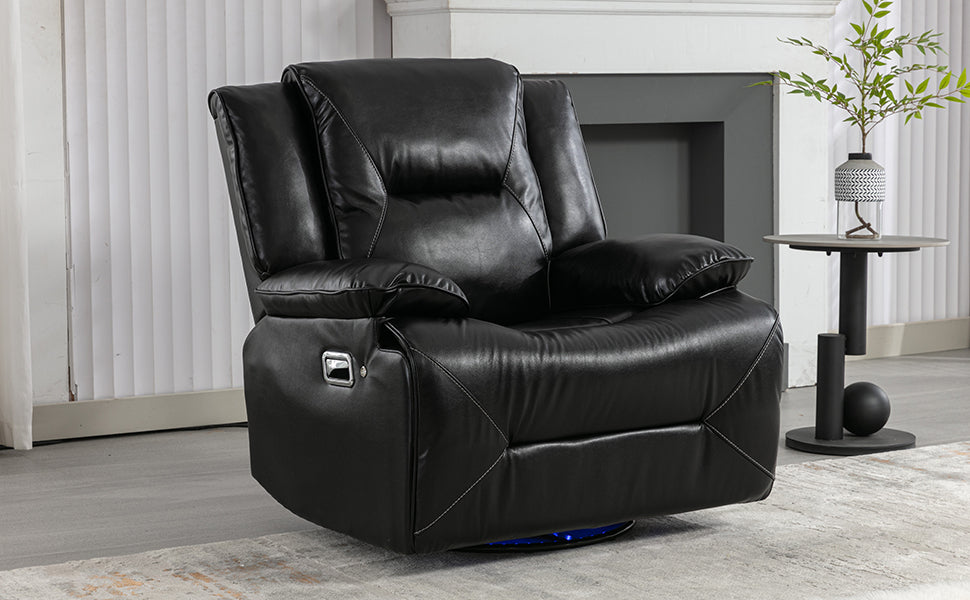 360 Swivel and Rocking Home Theater Recliner Manual Recliner Chair with a LED Light Strip for Living Room,Bedroom, Black