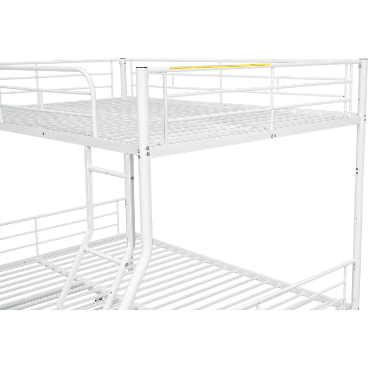Full XL Over Queen Metal Bunk Bed with Trundle, White