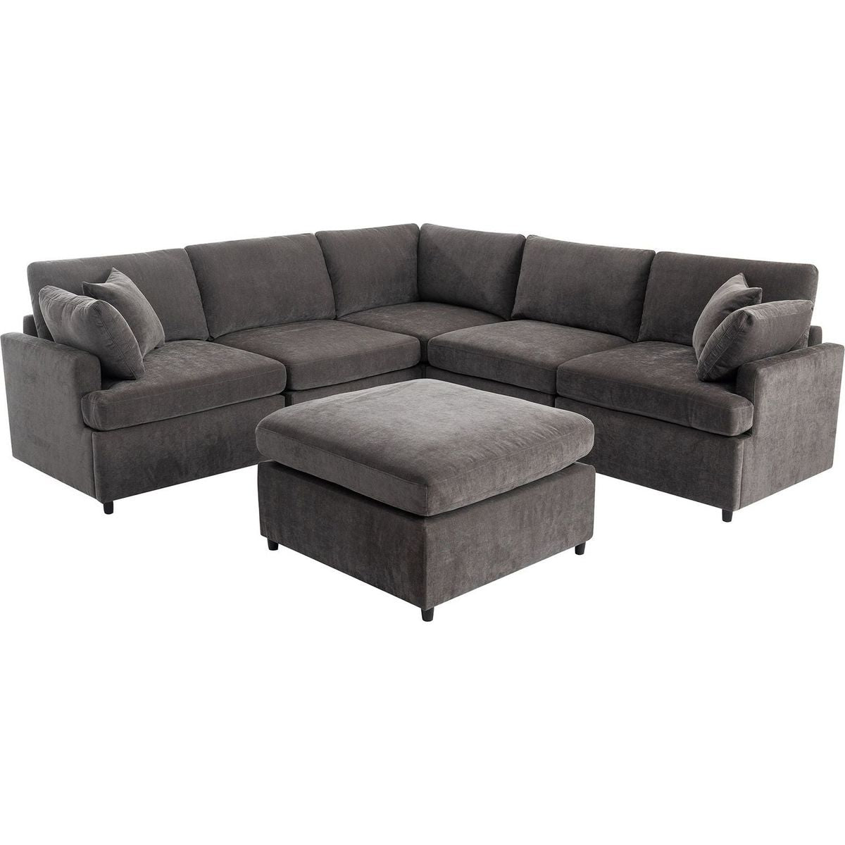 Modern Large U-Shape Sectional Sofa, with Removable Ottomans for Living Room (6-Seater)