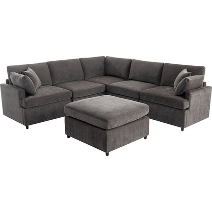 Modern Large U-Shape Sectional Sofa, with Removable Ottomans for Living Room (6-Seater)