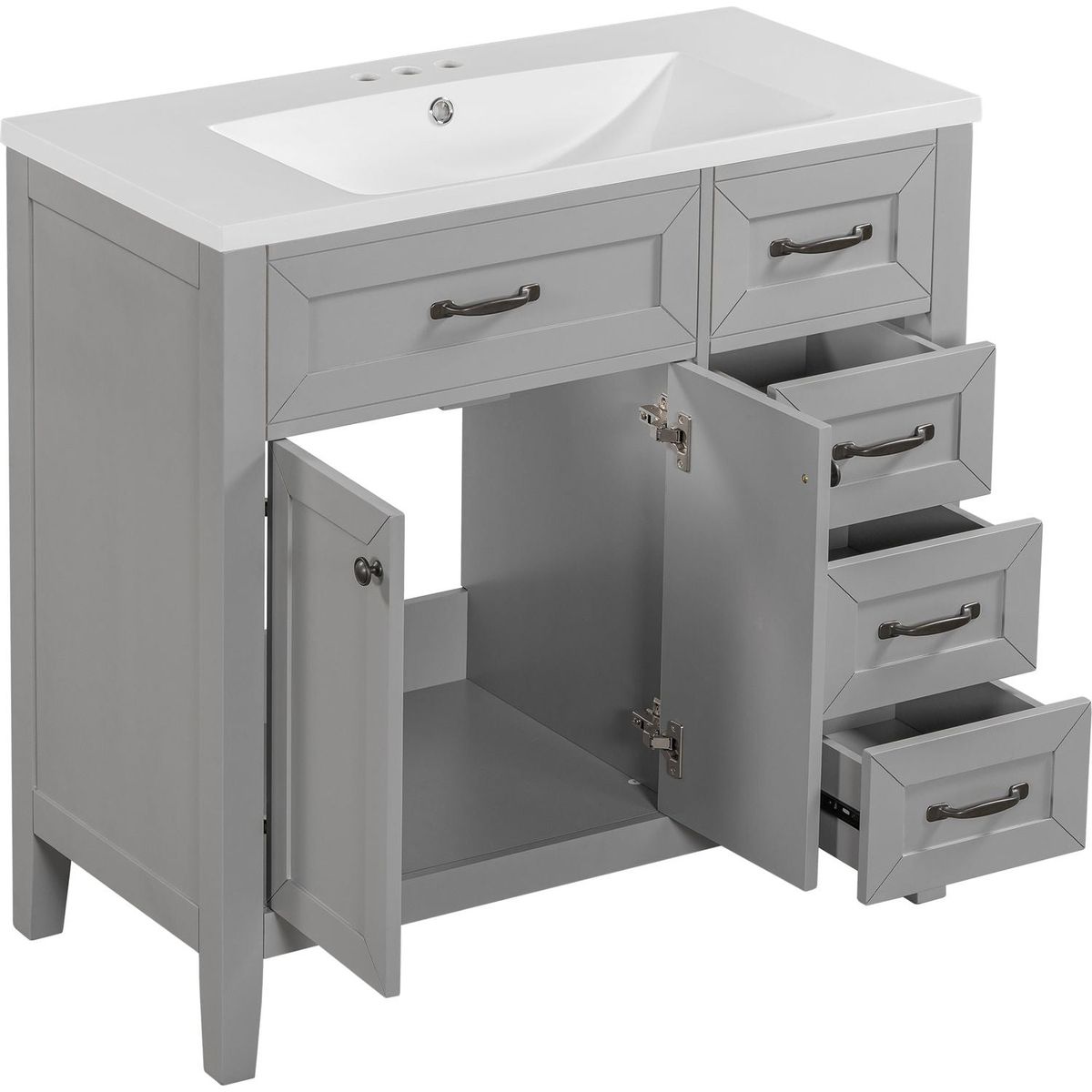 36" Bathroom Vanity with Sink Combo, Bathroom Cabinet with Drawers, Solid Frame and MDF Board, Grey