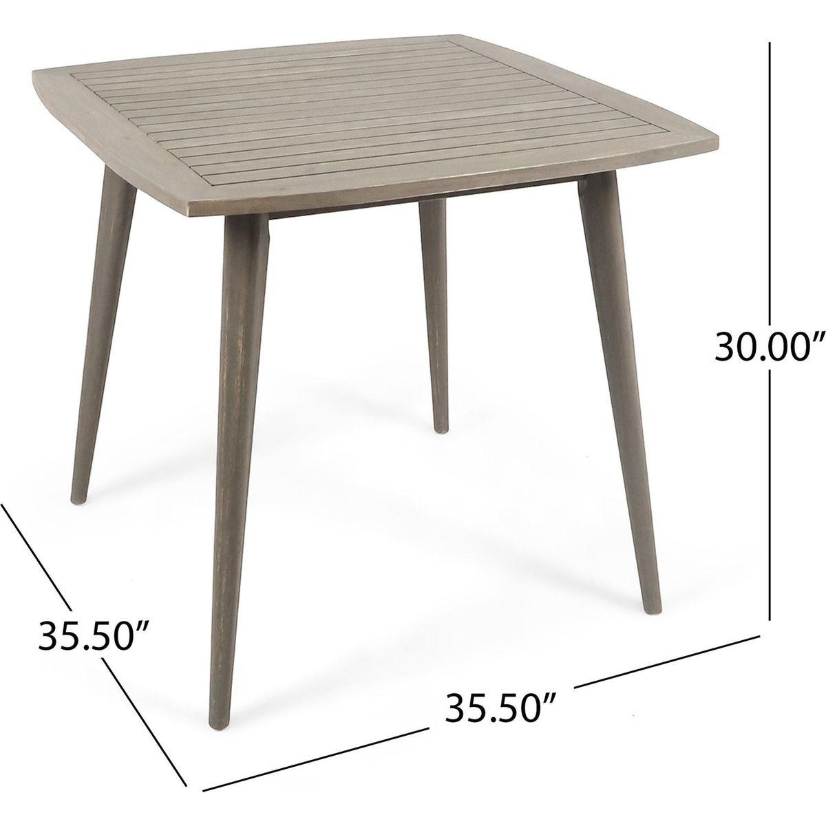 Outdoor Square Acacia Wood Dining Table with Straight Legs, Gray
