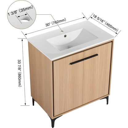 30 Inch Bathroom Vanity Base with basin, Storage Cabinet with Doors, Engineered Wood