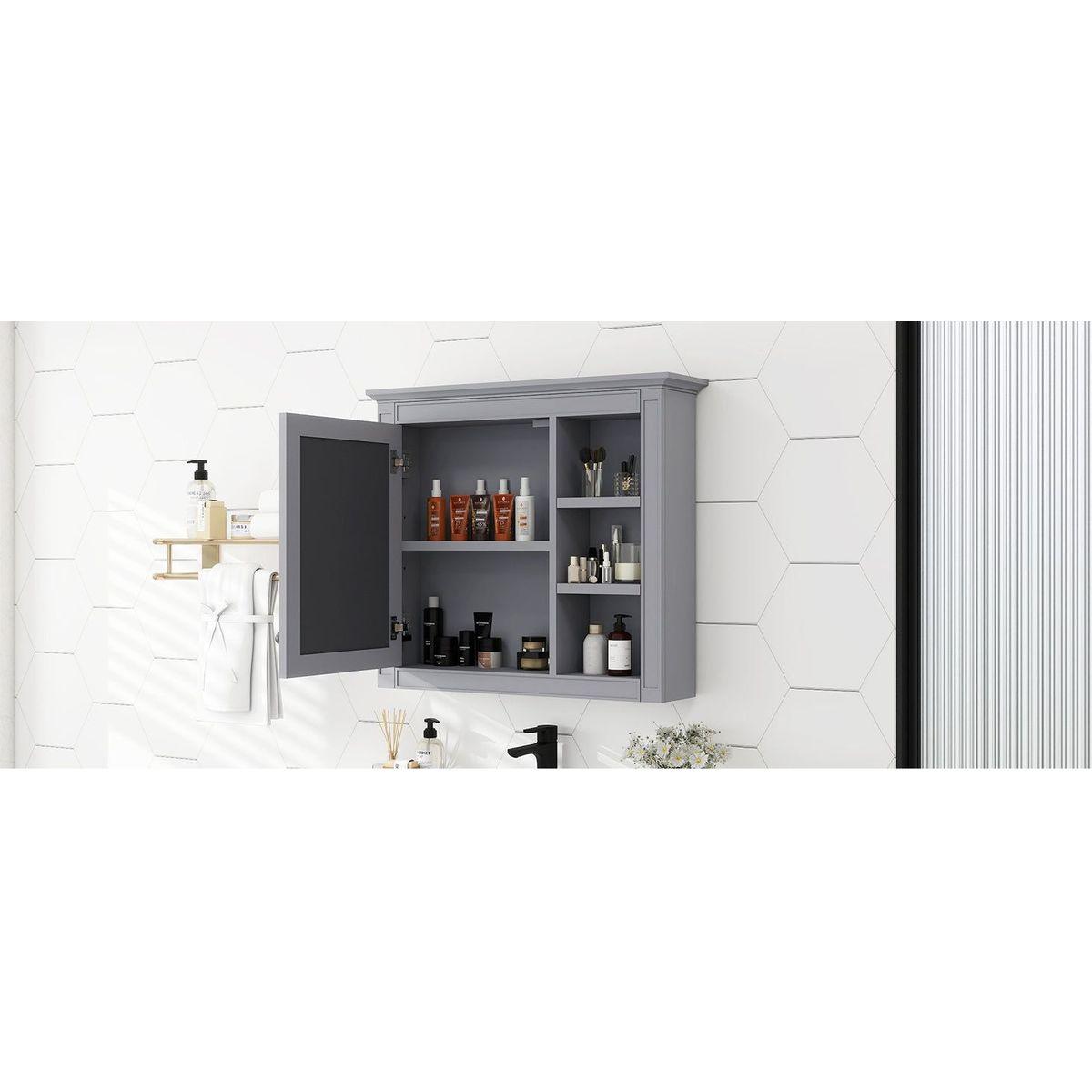 30" x 28" Medicine Cabinet, Wall Mounted Bathroom Storage Cabinet, Modern Bathroom Wall Cabinet with Mirror,Medicine Cabinet, Mirror Cabinet with 3 Open Shelves (Not Include Bathroom Vanity) - Streamdale Furniture