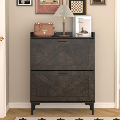 Shoe Cabinet with 2 Flip Drawers& Open Shelves,Modern Entryway Shoe Storage Cabinet, SlimNarrow Hidden Shoe Rack for Heels,Boots,Slippers,Wood Freestanding Shoe Organizer for Entrance,Color: brown
