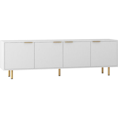 White Modern TV Stand Fluted 68" with Power Outlet, Entertainment Center with Storage Doors, TV Console Media Cabinet, for 55+ Inch TV, Living Room