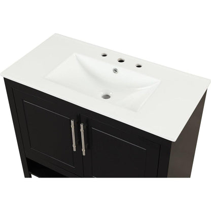 36" Bathroom Vanity with Sink, Multi-functional Bathroom Cabinet with Doors and Drawers, MDF Frame and MDF Board, Black