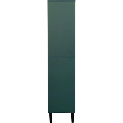 Tall Storage Show Cabinet with 2 Glass Display Door & 2 Doors, Tall Kitchen Pantry Cabinet with Gold Handles, Modern Cabinet Freestanding for Bathroom, Dining Living Room, Green