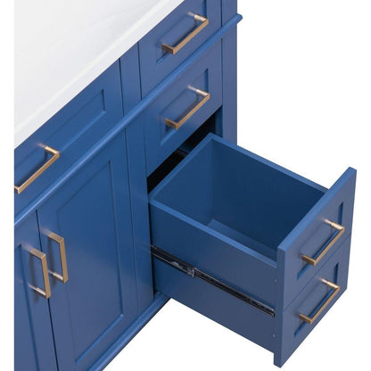 36-inch Bathroom Vanity with Resin Sink, Modern Bathroom Cabinet in Blue, Featuring Two Soft Close Doors and Four Drawers