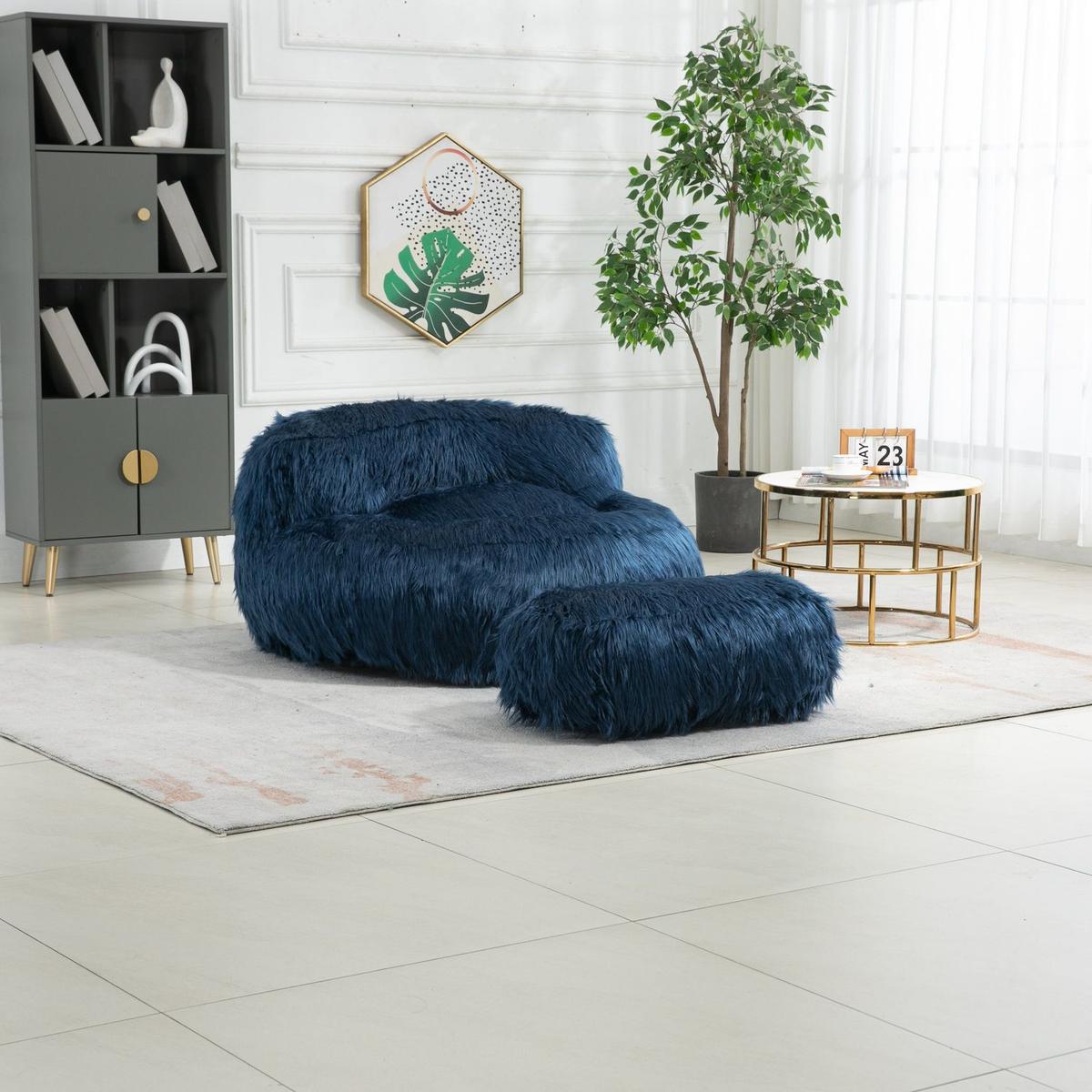 Bean Bag Chair Faux fur Lazy Sofa /Footstool Durable Comfort Lounger High Back Bean Bag Chair Couch for Adults and Kids, Indoor