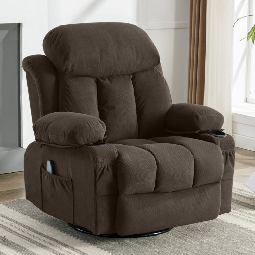 Swinging recliner massage heated sofa, with USB and 2 cup holders in side pockets, PackageA+B (Brown)