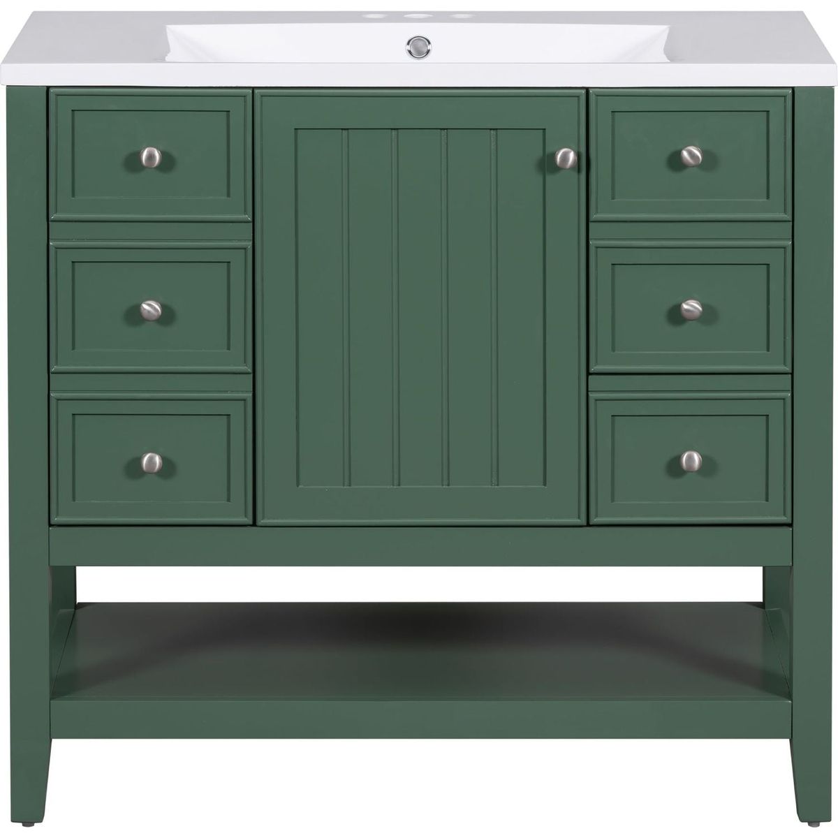 36" Bathroom Vanity with Sink Combo, One Cabinet and Three Drawers, Solid Wood and MDF Board, Green