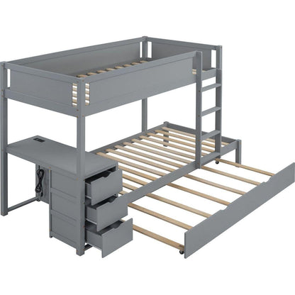 Twin-Over-Twin Bunk Bed with Twin size Trundle, Storage and Desk, Gray
