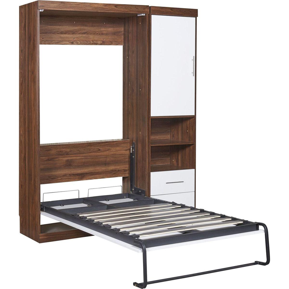 Twin Size Murphy Bed Wall Bed with Cabinet,White