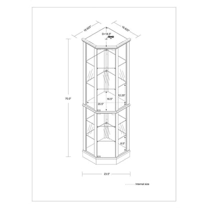 6 Shelf Lighted Corner Curio Cabinet with Adjustable Tempered Glass Shelves and Mirror Back, Walnut