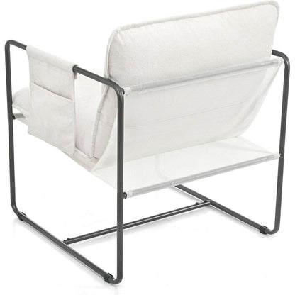 2 Sets 1 Case, Upholstered hanging armchair with arm pocket metal frame, crushed foamcushions and skin-friendly braid for living room and bedroom. White color