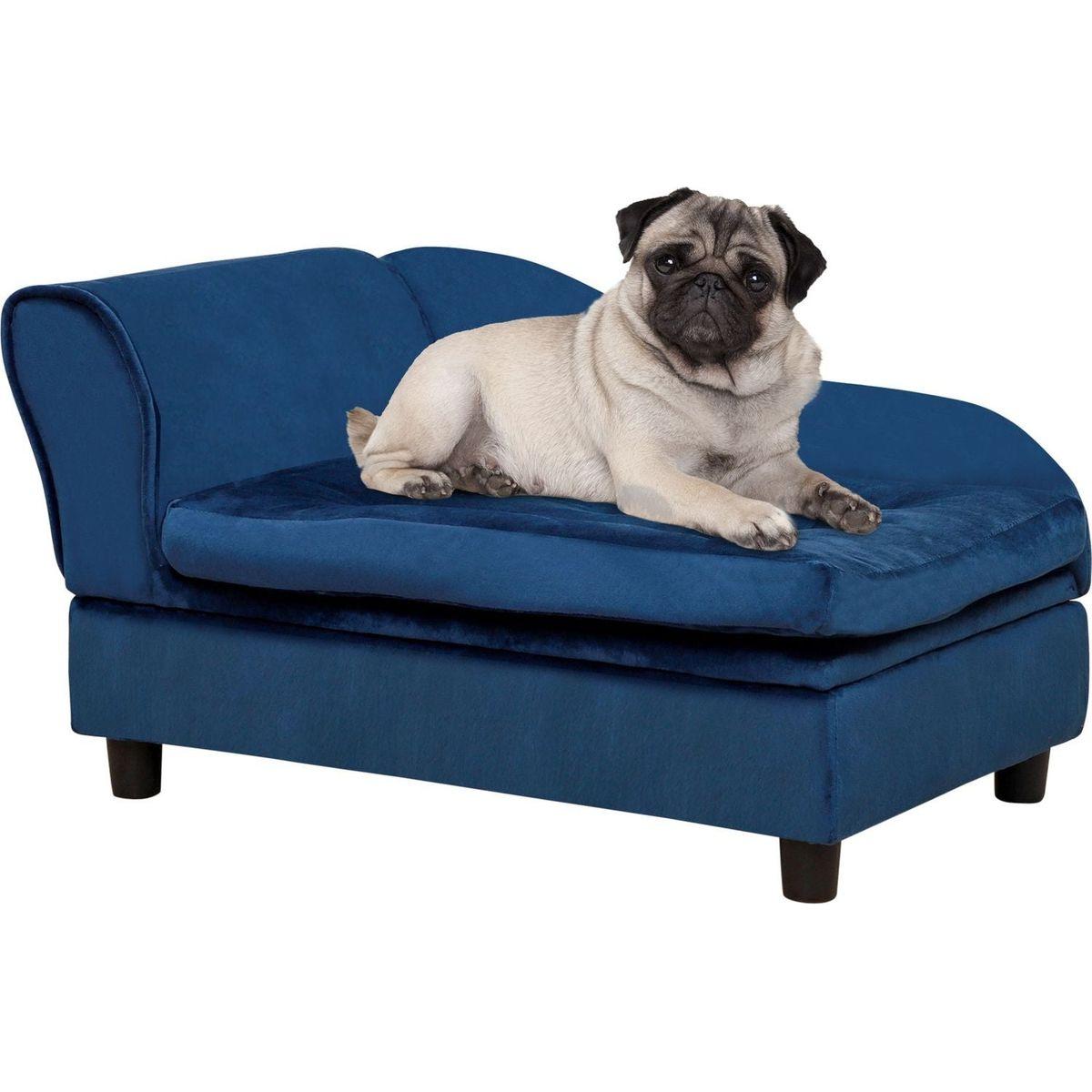 Luxury Fancy Dog Bed for Small Dogs with Hidden Storage, Small Dog Couch with Soft 3" Foam, Dog Sofa Bed, Cushy Dog Bed, Modern Pet Furniture for Puppies and Little Breeds, Blue