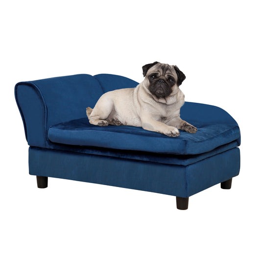 Luxury Fancy Dog Bed for Small Dogs with Hidden Storage, Small Dog Couch with Soft 3" Foam, Dog Sofa Bed, Cushy Dog Bed, Modern Pet Furniture for Puppies and Little Breeds, Blue