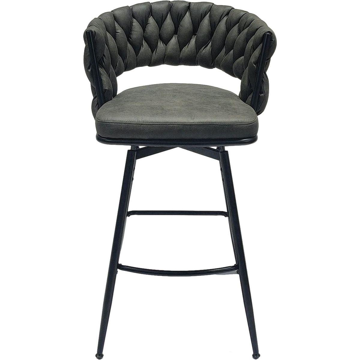 Technical Leather Woven Bar Stool Set of 2,Black legs Barstools No Adjustable Kitchen Island Chairs,360 Swivel Bar Stools Upholstered Counter Stool Arm Chairs with Back Footrest, (Tan)