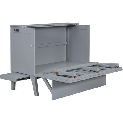 Full Size Murphy Bed with USB Port and removable Shelves on Each Side,Gray