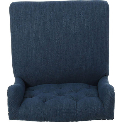 Vienna Contemporary Fabric Tufted Wingback 27 Inch Counter Stools, Set of 2, Navy Blue and Dark Brown - Streamdale Furniture