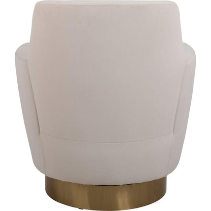 Velvet Swivel Barrel Chair, Swivel Accent Chairs Armchair for Living Room, Reading Chairs for Bedroom Comfy, Round Barrel Chairs with Gold Stainless Steel Base (Beige)