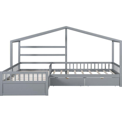 Twin Size House Platform Bed with Three Storage Drawers,Gray