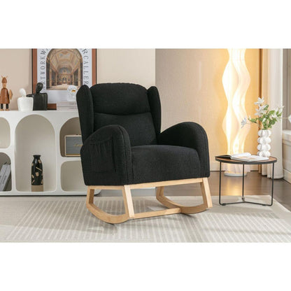Teddy Fabric Rocking Chair With Packet Wood Legs,Black