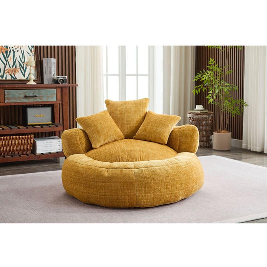 Foam Bean Bag Chairs for Adults/Teens with Filling,Bean Bag Lazy Sofa with Ultra Soft Chenille Cover,Round Bean Bag,Indoor & Outdoor(Yellow)