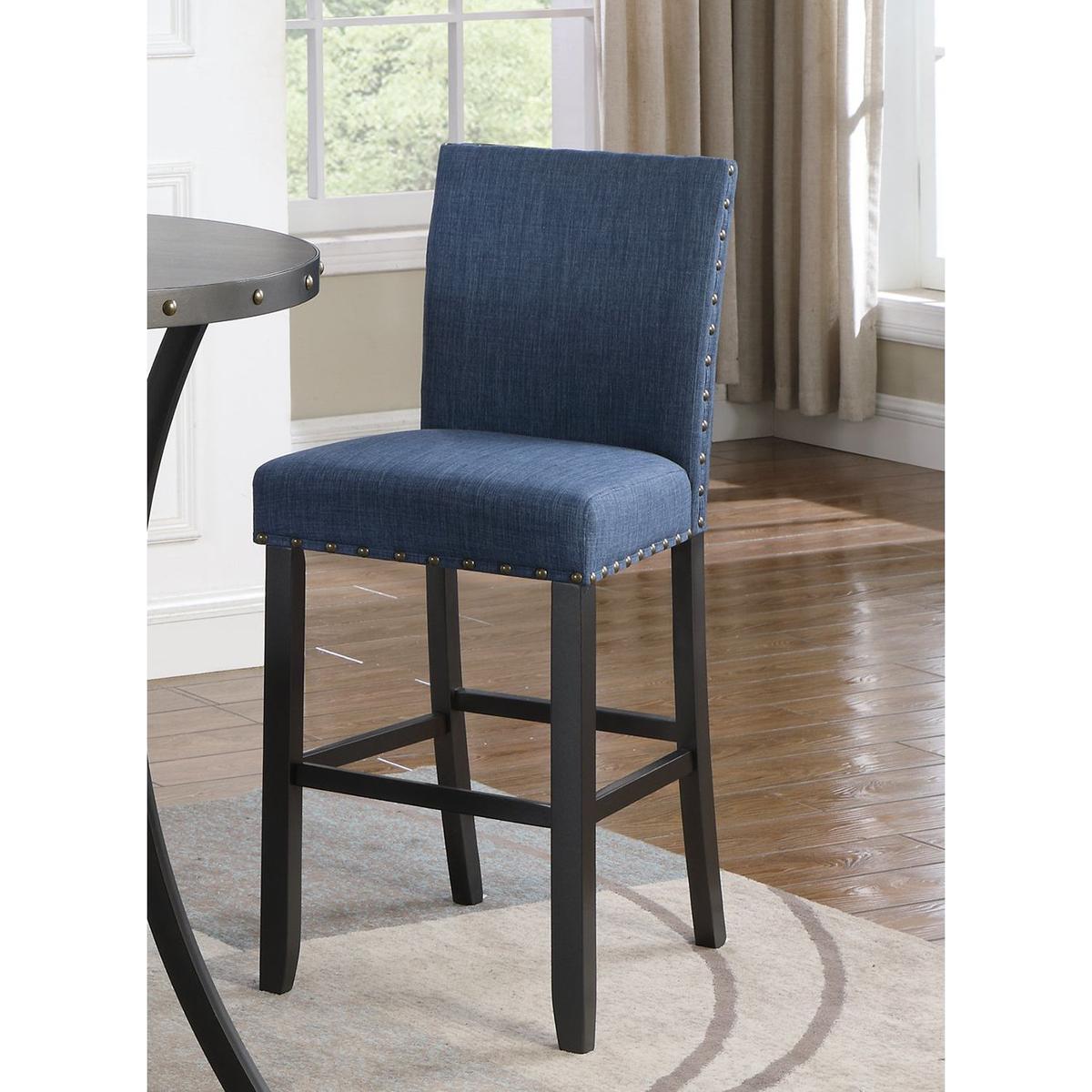 Biony Fabric Bar Stools with Nailhead Trim, Set of 2, Blue