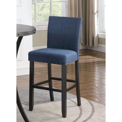 Biony Fabric Bar Stools with Nailhead Trim, Set of 2, Blue