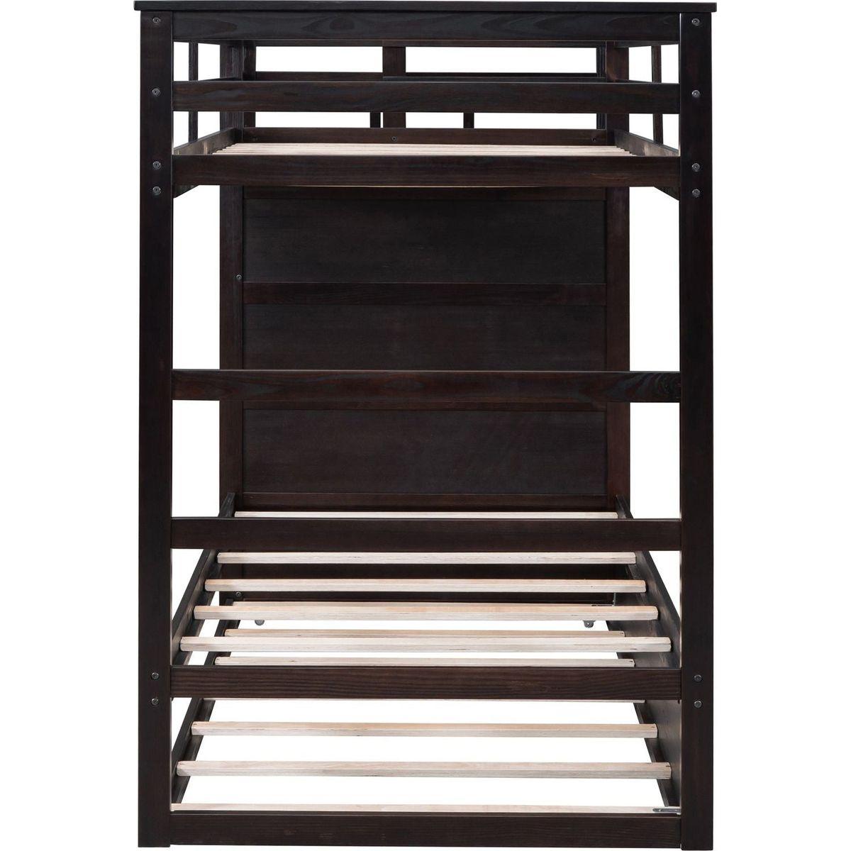 Twin Over Twin Bunk Bed with Trundle and Staircase,Espresso