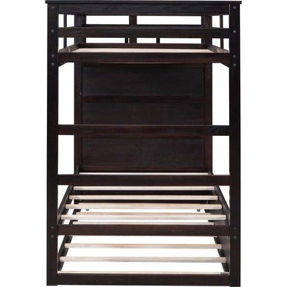 Twin Over Twin Bunk Bed with Trundle and Staircase,Espresso