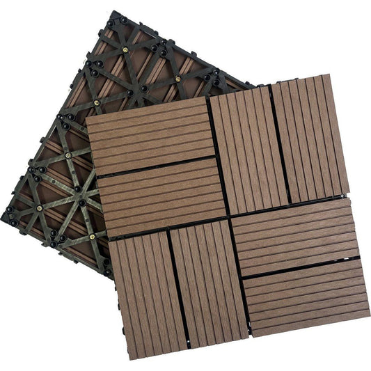 Wood Plastic Composite Deck Tiles Set of 20pcs, Composite Decking Resist Rust, Water, Weather, Indoor&Outdoor, DIY Interlocking Decking Tiles, Floor Tile,Durable, 12x12in Light Coffee