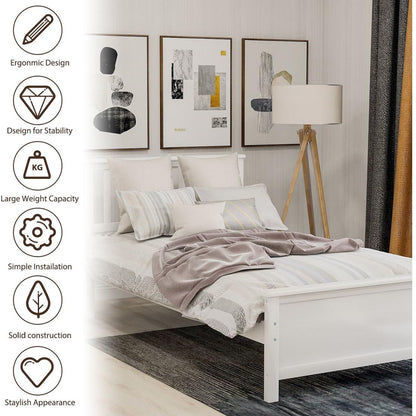 Twin Size Wood Platform Bed with Headboard,Footboard and Wood Slat Support, White