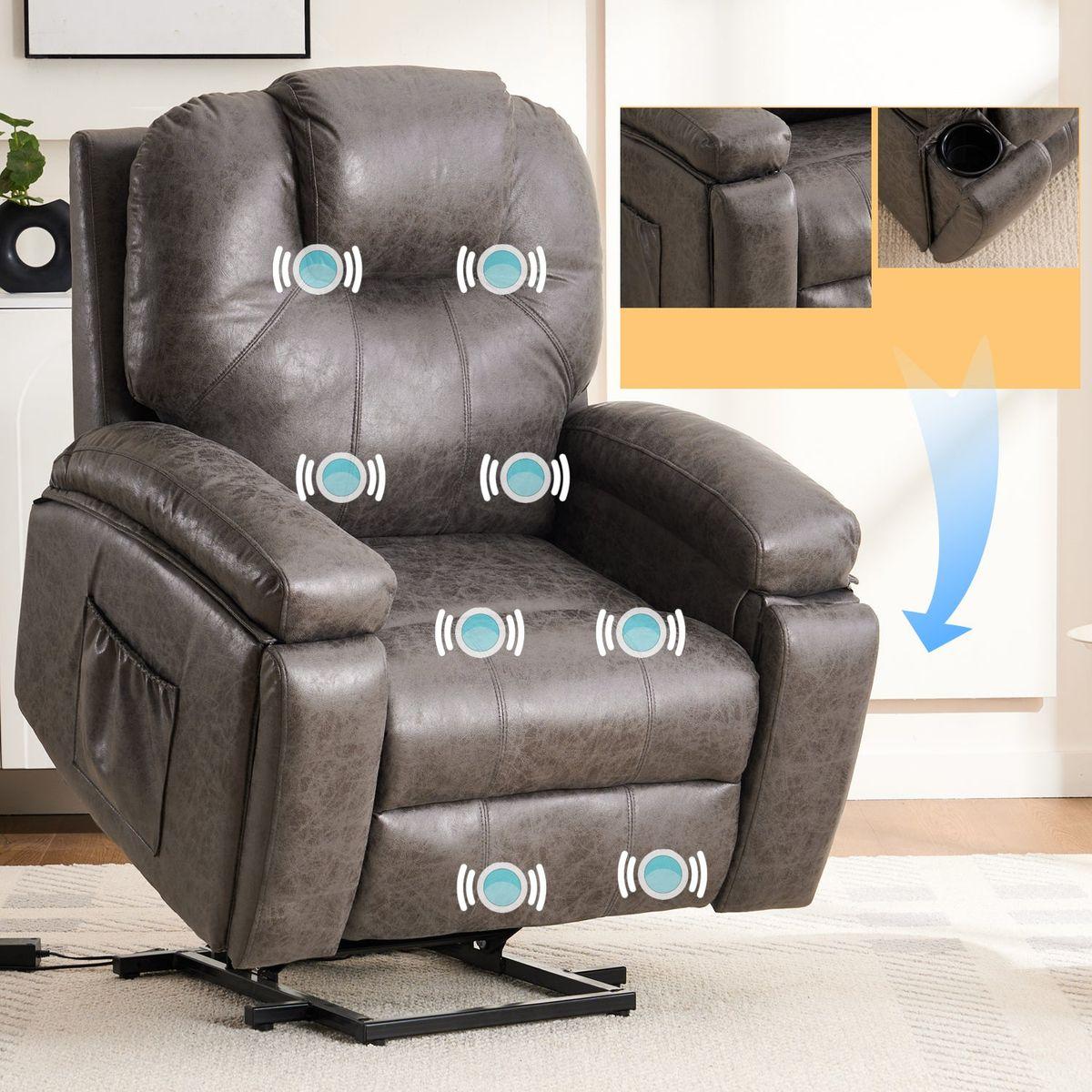 Power Lift Recliner Chair with Massage for Elderly, Overstuffed Wide Recliners, Heavy Duty and Safety Motion Reclining Mechanism