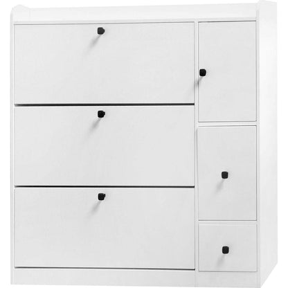 Versatile Shoe Cabinet with 3 Flip Drawers, Maximum Storage Entryway Organizer with Drawer, Free Standing Shoe Rack with Pull-down Seat for Hallway, White