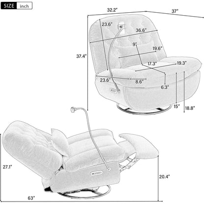 270 Degree Swivel Power Recliner with Voice Control, Bluetooth Music Player,USB Ports, Atmosphere Lamp, Hidden Arm Storage and Mobile Phone Holder for Living Room, Bedroom, Apartment, Beige
