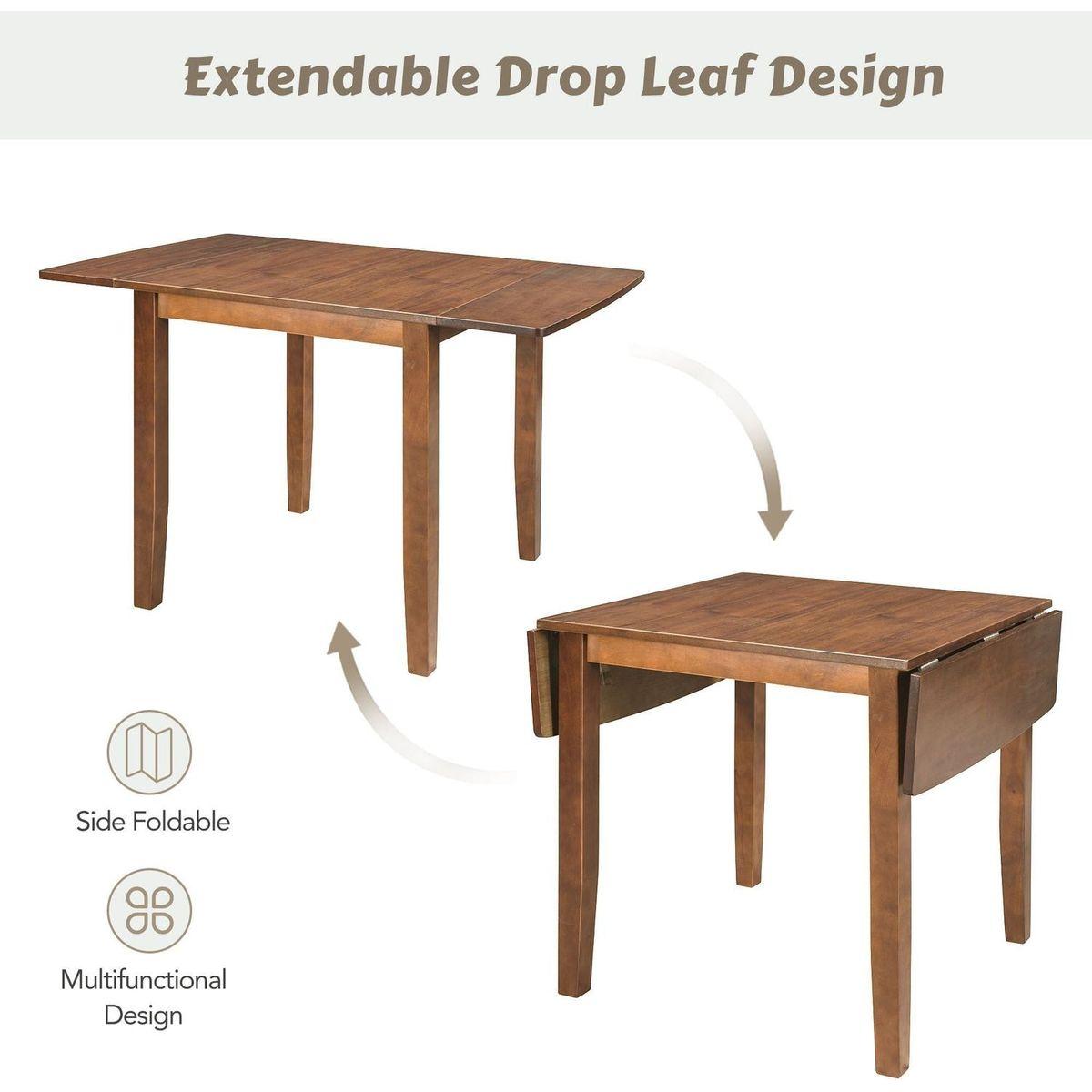 3-Piece Wood Drop Leaf Breakfast Nook Dining Table Set with 2 X-back Chairs for Small Places, Brown
